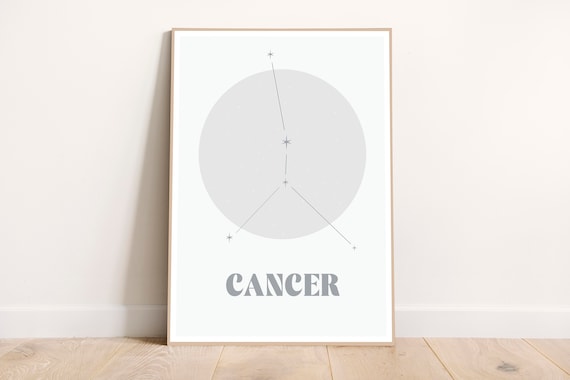 Cancer Zodiac Print Poster Silver White Colors Sign Astrology Art Wall Decor