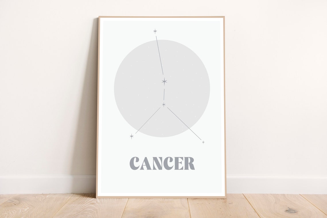 Cancer Zodiac Print Poster Silver White Colors Sign Astrology Art Wall Decor