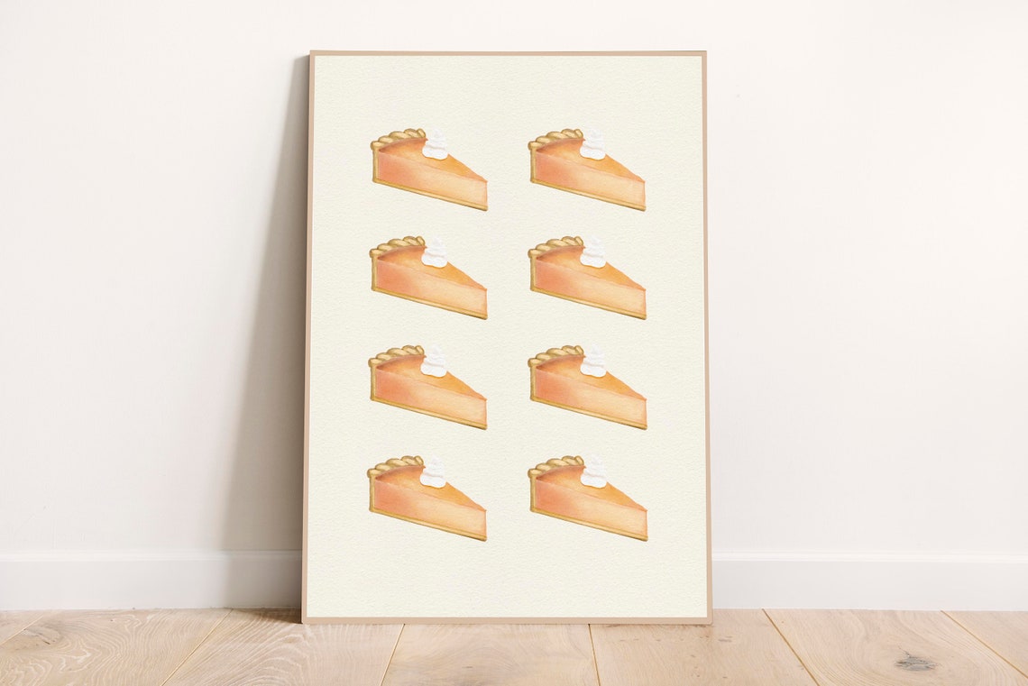 Watercolor Pumpkin Pie Slices Thanksgiving Fall Kitchen Decor Poster