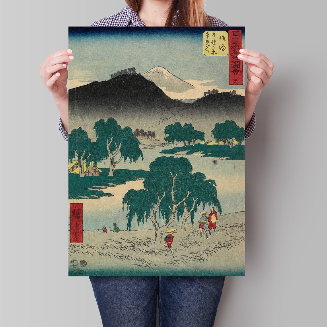 Hiroshige Mount Fuji Willow Lake Travelers Japanese Art Poster - Image 4