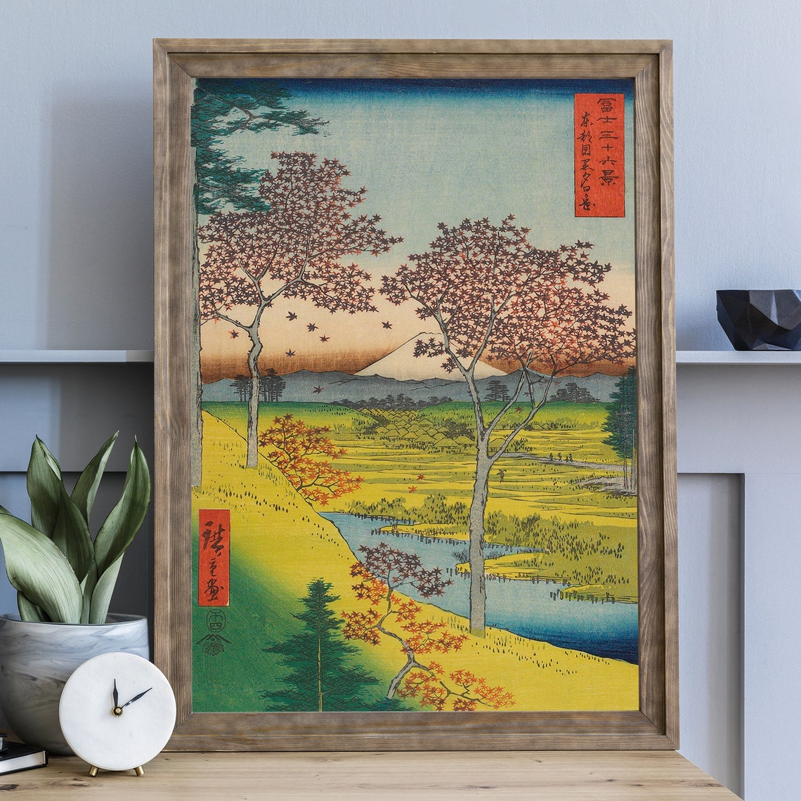 Japanese Illustration Poster Mid Century Modern Yuuhigaoka At Meguro By Utagawa Hiroshige Asian Woodblock Print Japandi Painting - Image 3