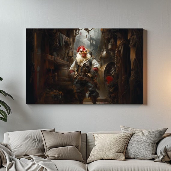 Pirate Rooster Maximalist Eclectic Victorian Print Bold Altered Party Portrait Fantasy Fun Colorful Renaissance Rustic Art