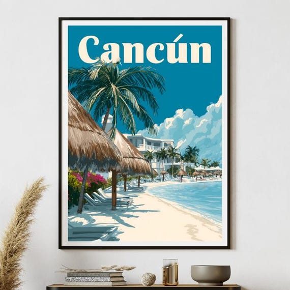Cancun Vintage Travel Poster Wall Art Retro Instant