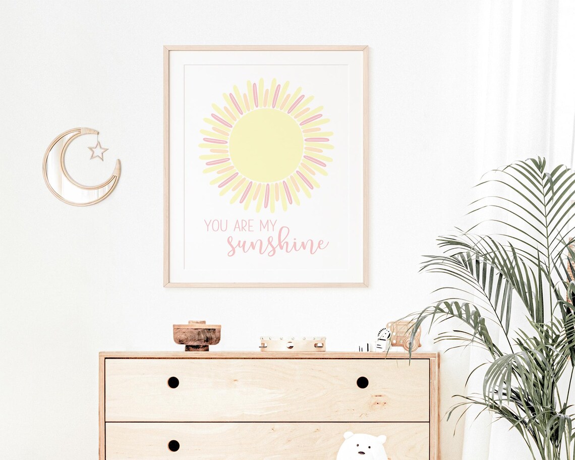 You Are My Sunshine Pastel Sun Nursery Quote Pink Girls Room Poster - Image 4