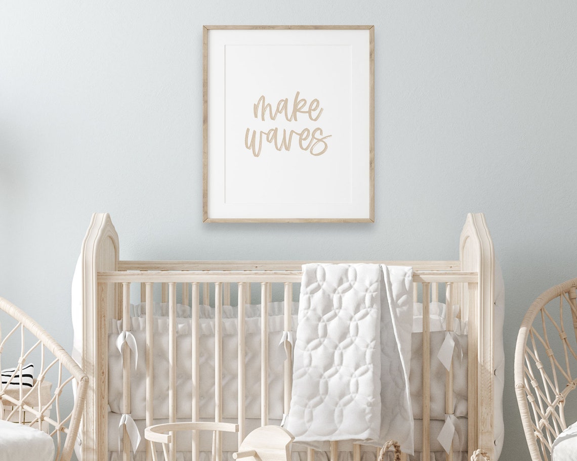 Make Waves Tan Brush Script Typography Neutral Coastal Sign Poster - Image 2