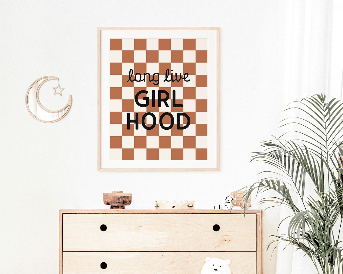 Long Live Girlhood Burnt Orange Checkerboard Retro Girls Room Wall Art - Image 5