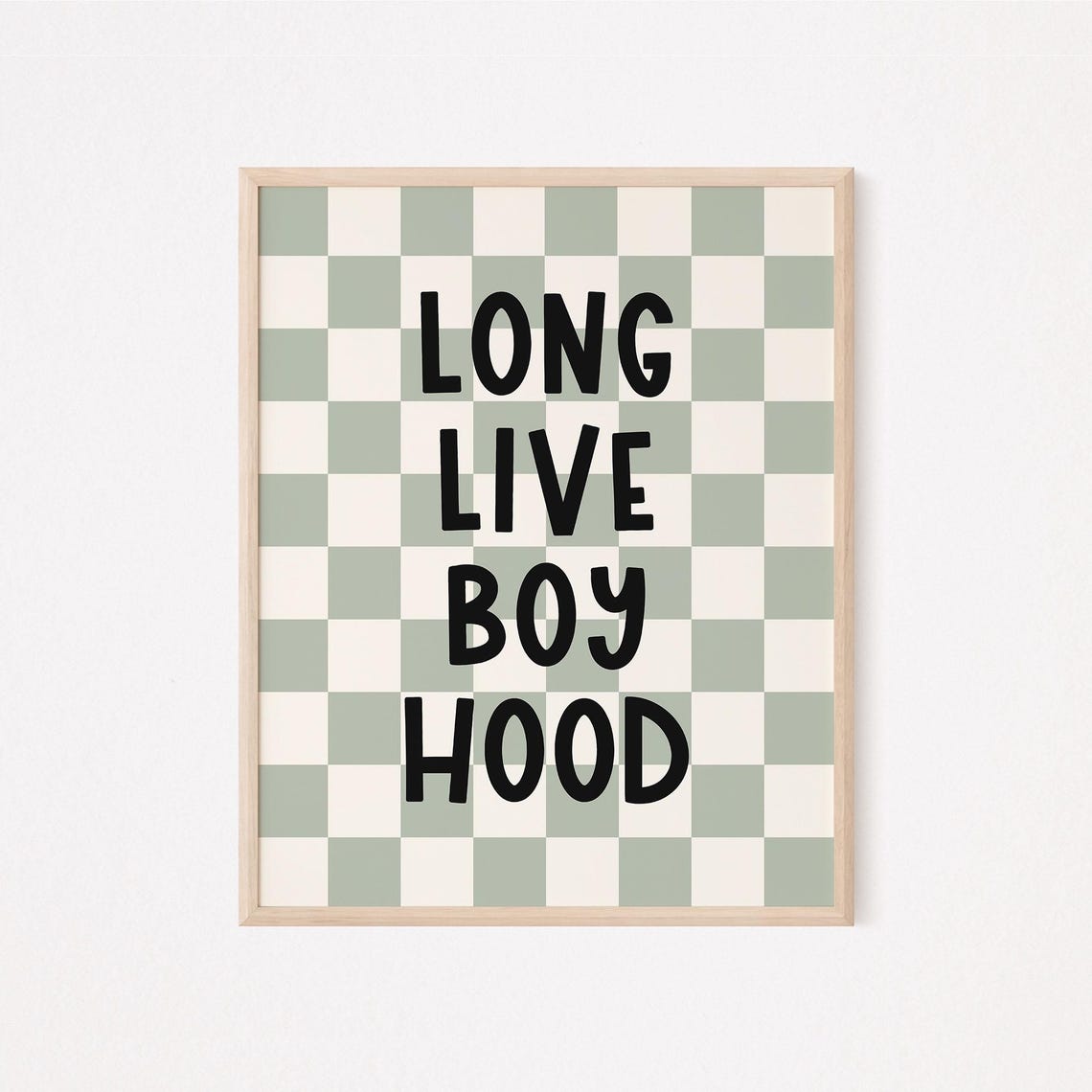 Long Live Boyhood Sage Green Checkerboard Trendy Boys Room Wall Art - Image 2