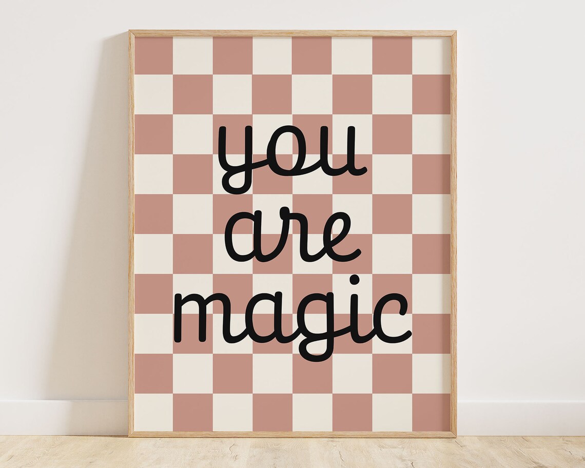You Are Magic Wall Art Dusty Rose Retro Checkered Sign Teen Girl Room Decor Kids Trendy Wall Art Y2k Indie Room Decor - Image 3