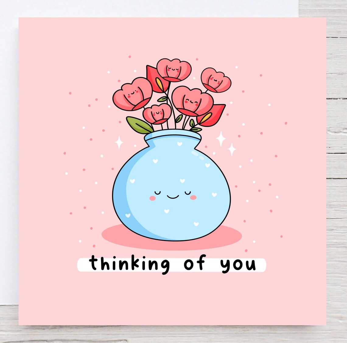 Thinking of You Sweet Flower Vase Kawaii Greeting Card Poster