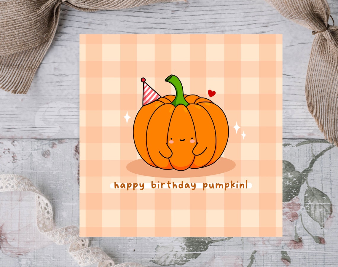 Cute Pumpkin Party Hat Happy Birthday Pun On Gingham Wall Art - Image 2