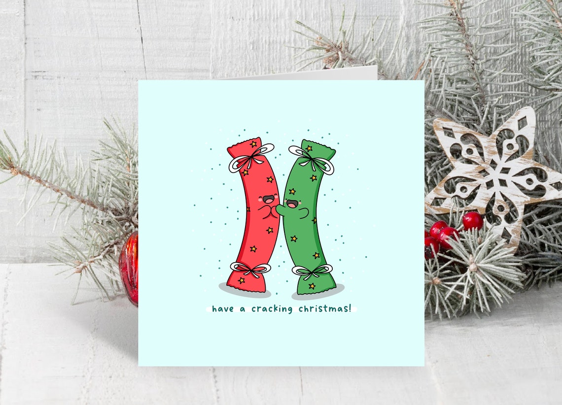 Kawaii Christmas Crackers Hugging Pun Poster with Red and Green - Image 3