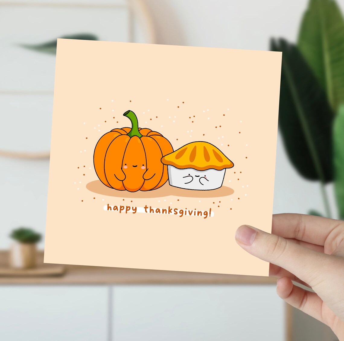 Happy Thanksgiving Kawaii Pumpkin And Pie Holiday Card Poster - Image 4