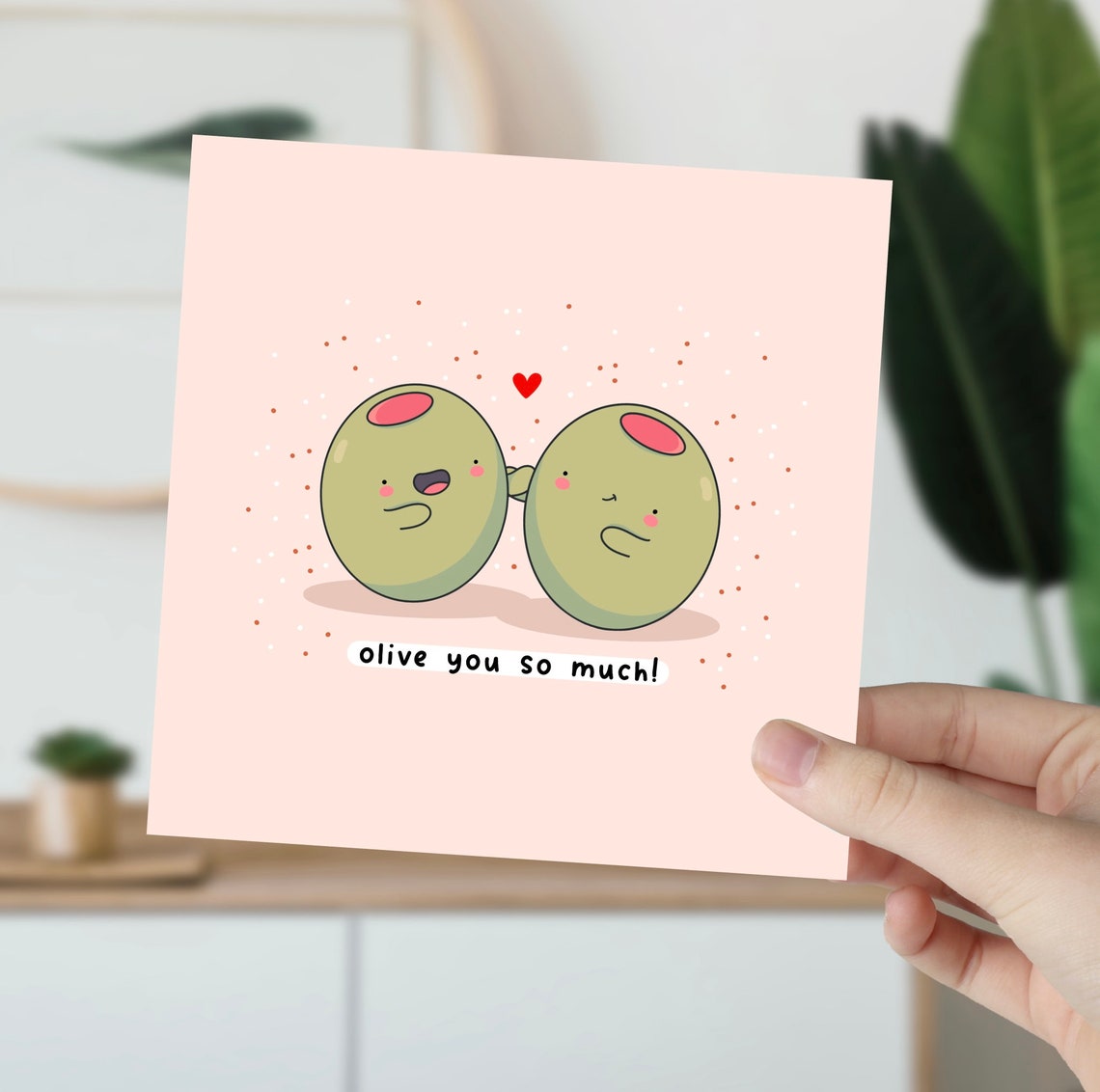 Cute Green Olive Pair Olive You So Much Love Card Kawaii Print - Image 5