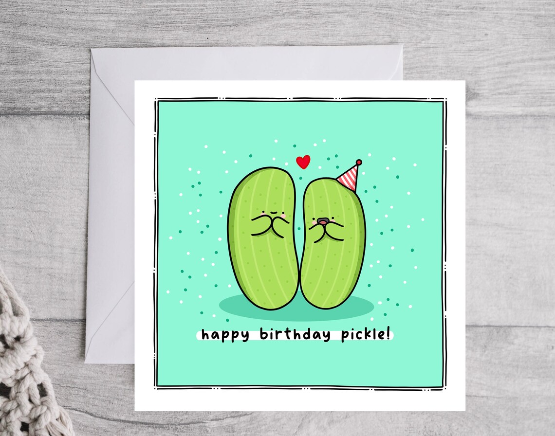 Happy Birthday Pickle Kawaii Pickle Pair Party Hat Birthday Poster - Image 3