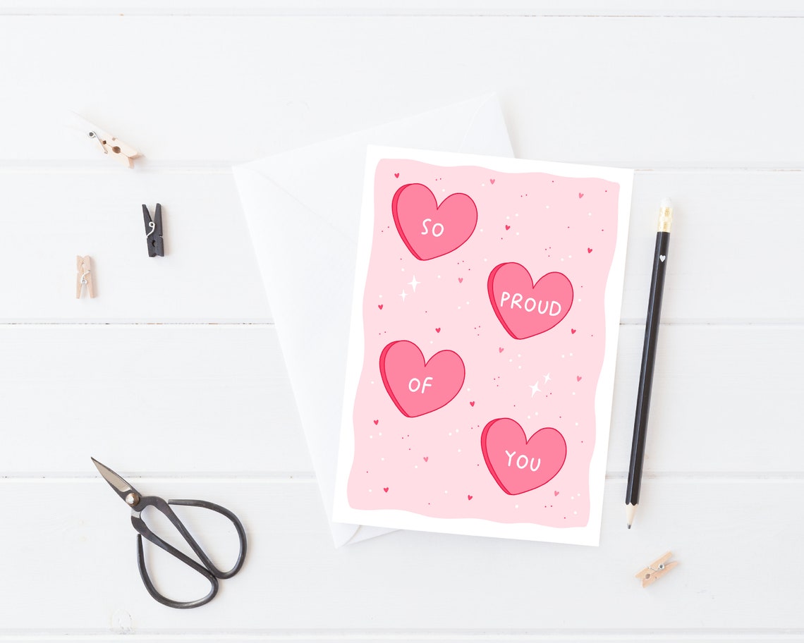 So Proud Of You Pink Heart Candy Encouragement Card Art Poster - Image 4