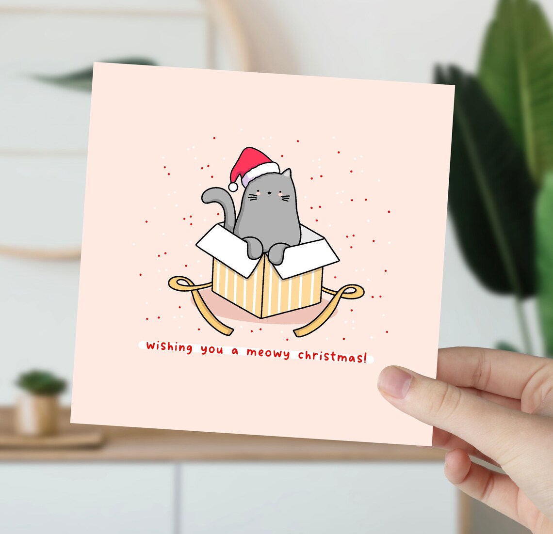 Wishing You A Meowy Christmas Cute Cat Gift Illustrated Card Print - Image 6