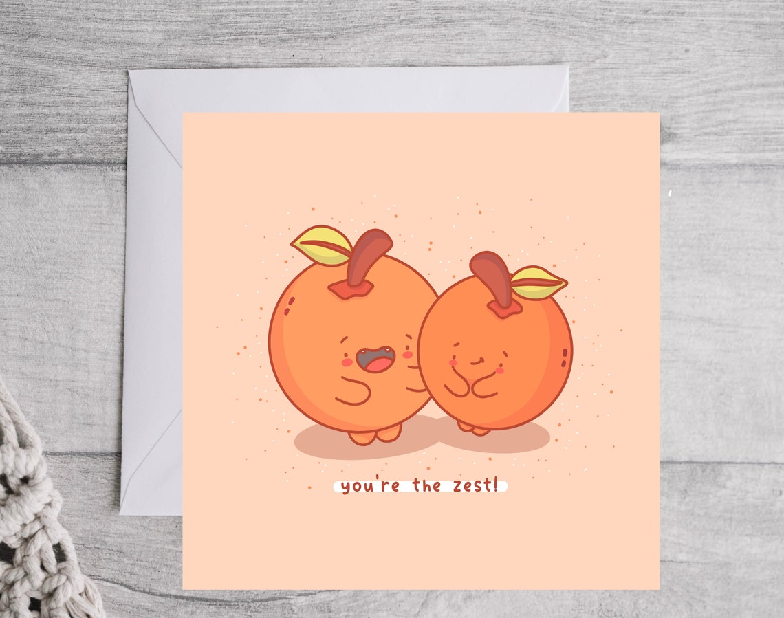 Happy Orange Citrus Pair You Are the Zest Love Card Pun Print - Image 3