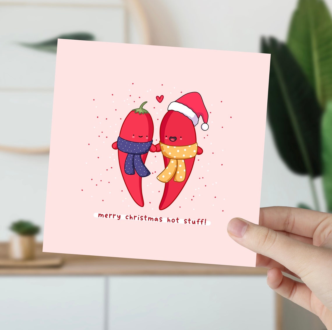 Merry Christmas Hot Stuff Kawaii Chili Pepper Couple Greeting Poster - Image 5