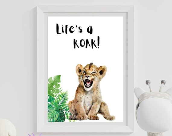 Life Is a Roar Lion Cub Jungle Watercolor Safari Nursery Art Print