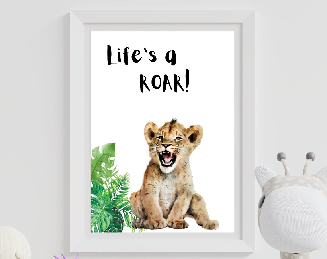 Life Is a Roar Lion Cub Jungle Watercolor Safari Nursery Art Print