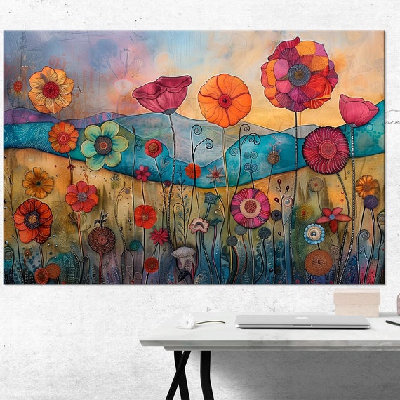 Abstract Flowers and Poppy Botanical Art Print