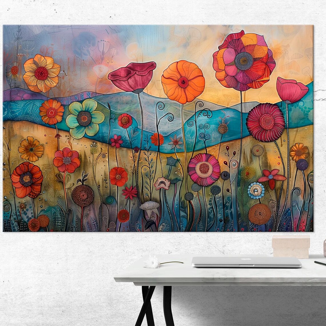 Abstract Flowers and Poppy Botanical Art Print