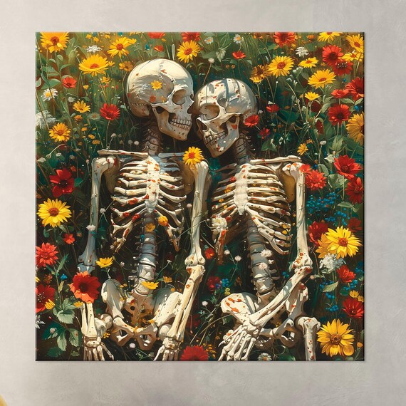 Skeleton Couple Wildflower Field Day Of The Dead Romantic Goth Wall Art Poster