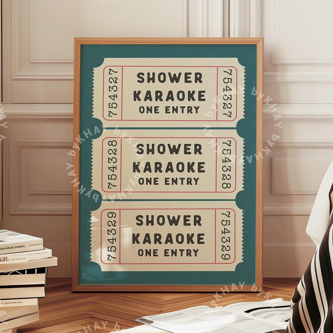 Shower Karaoke Ticket Poster, Retro Bathroom Decor