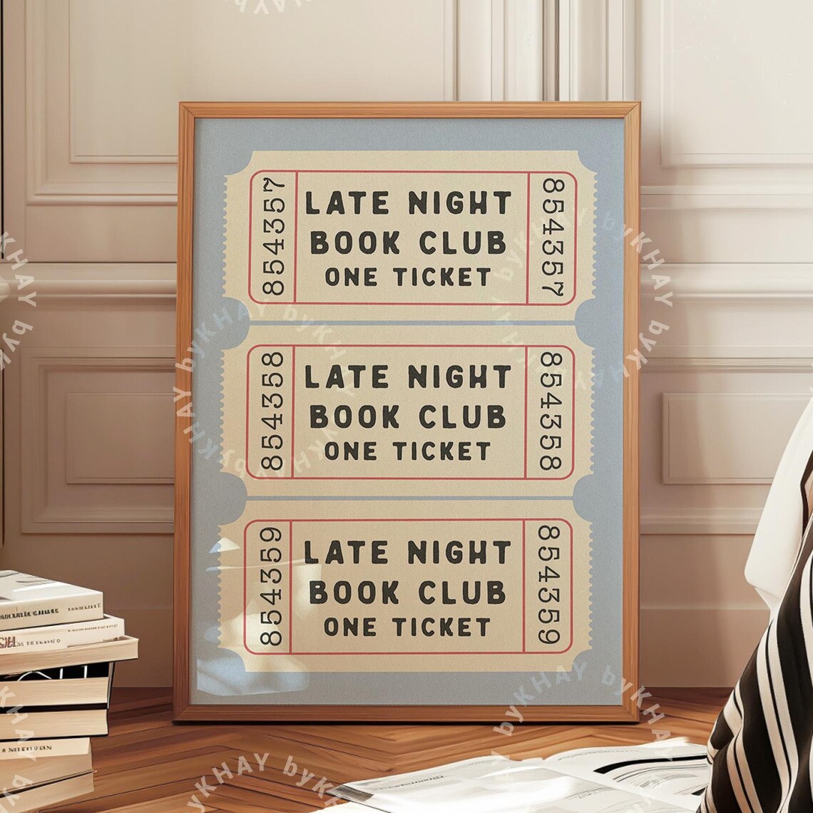 Late Night Book Club Ticket Print, Retro Aesthetic