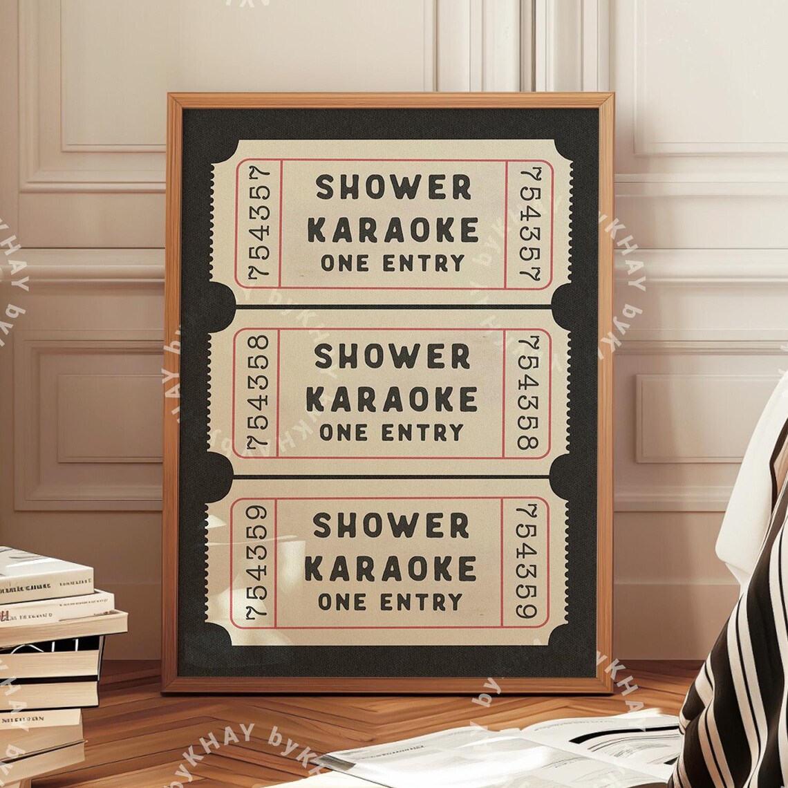 Shower Karaoke Ticket Print, Vintage Retro Bathroom Decor