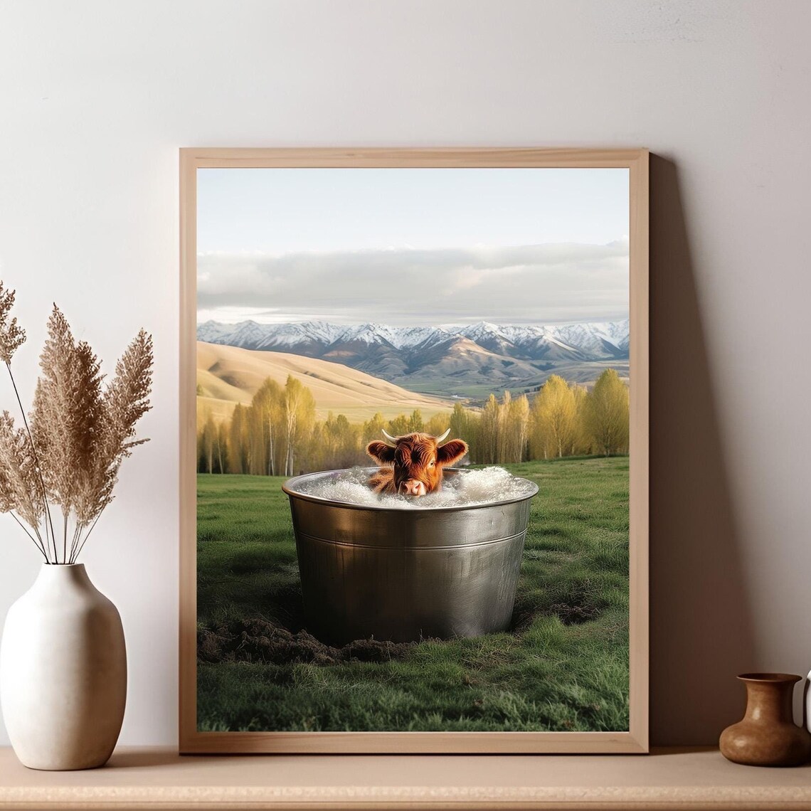 Highland Cow Print, Cute Bathroom Animal Poster