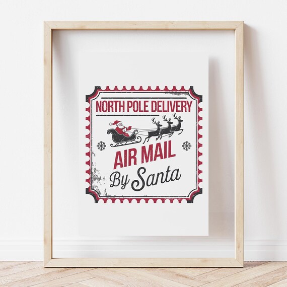 North Pole Delivery Air Mail By Santa Vintage Stamp Style Print