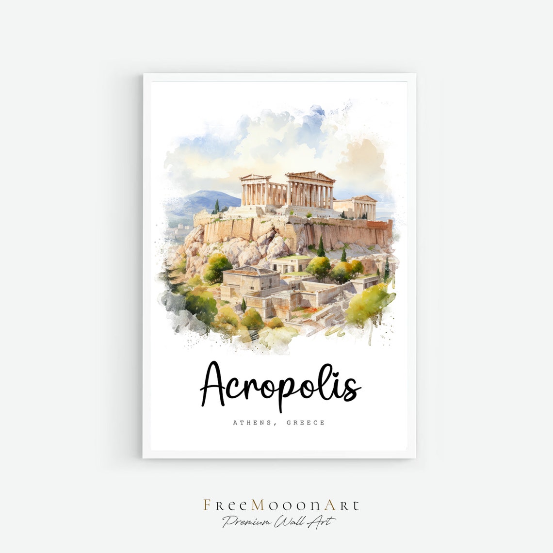Acropolis Of Athens Greece Travel Poster Athens City Print Greece Wall Art Europe Prints Art Watercolor Painting