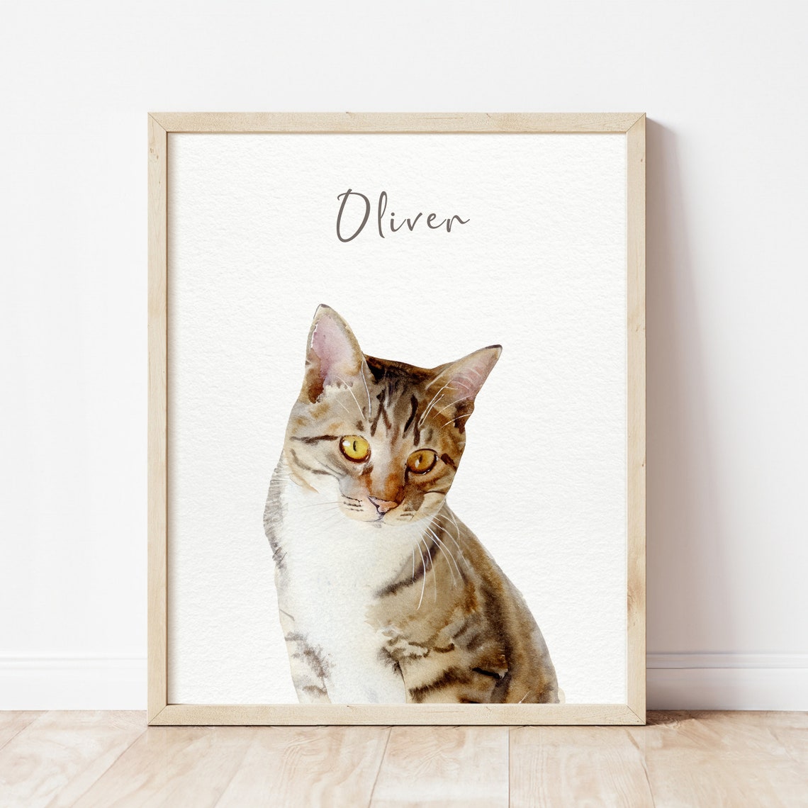 Custom Watercolor Cat Portrait Personalized Pet Name Keepsake Poster