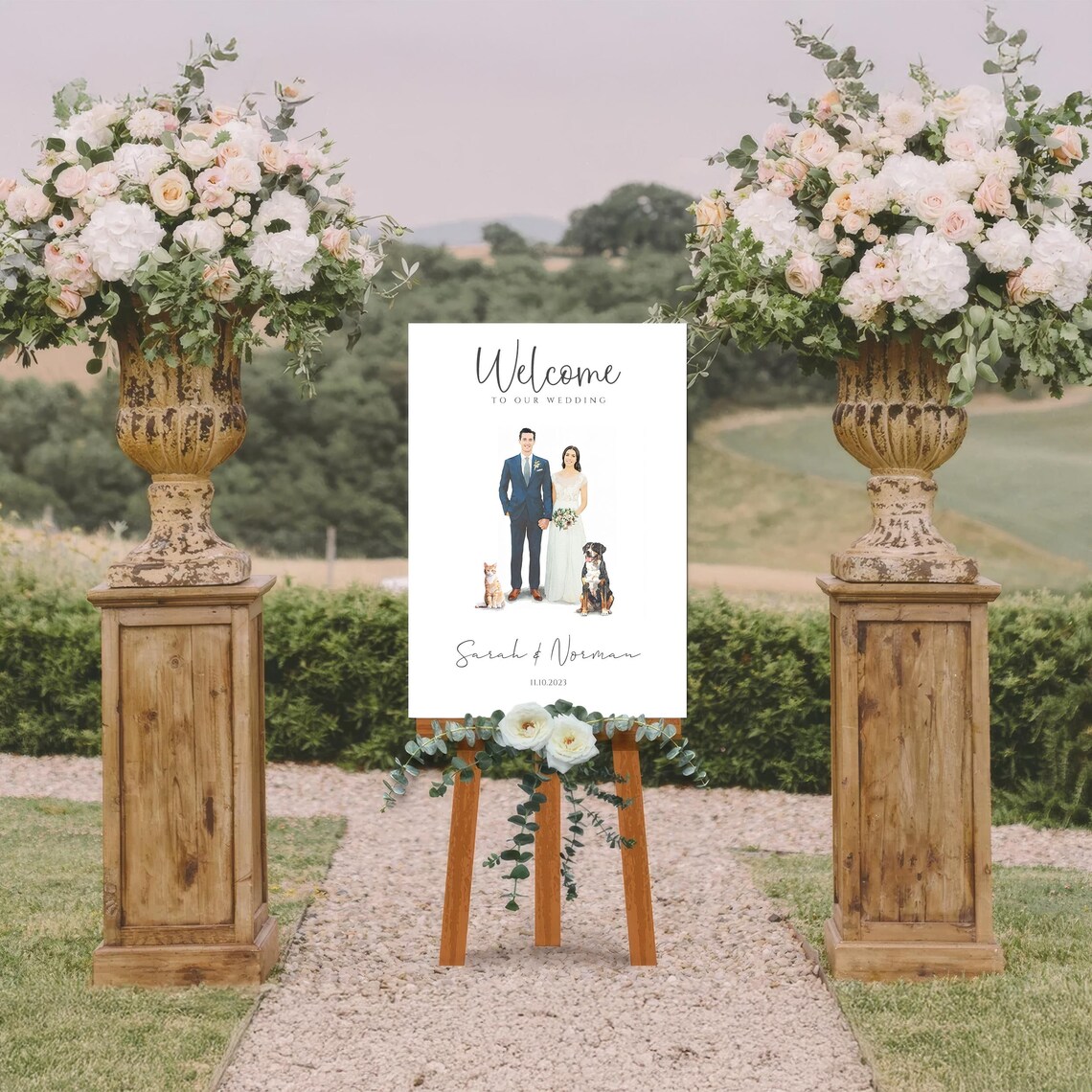 Welcome To Our Wedding Couple Watercolor Sign Portrait Poster - Image 4