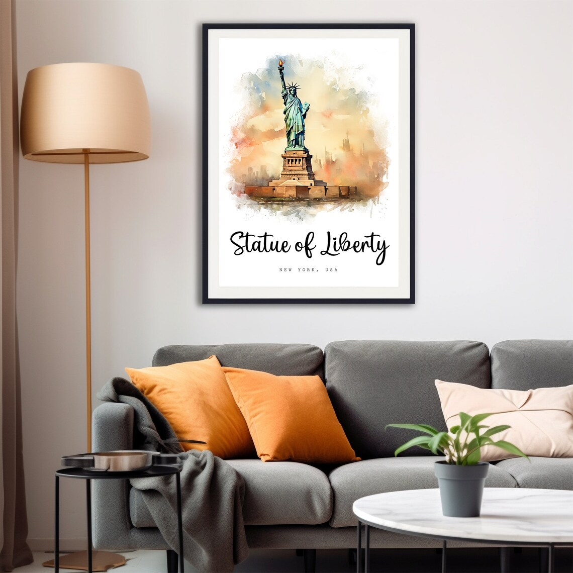 Statue of Liberty New York Harbor Sunset Watercolor Travel Poster - Image 4