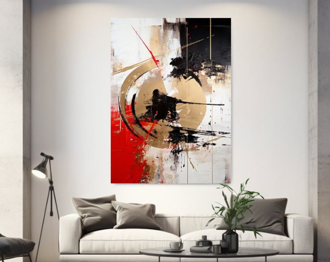 Black White Gold Red Abstraction Wall Art Print