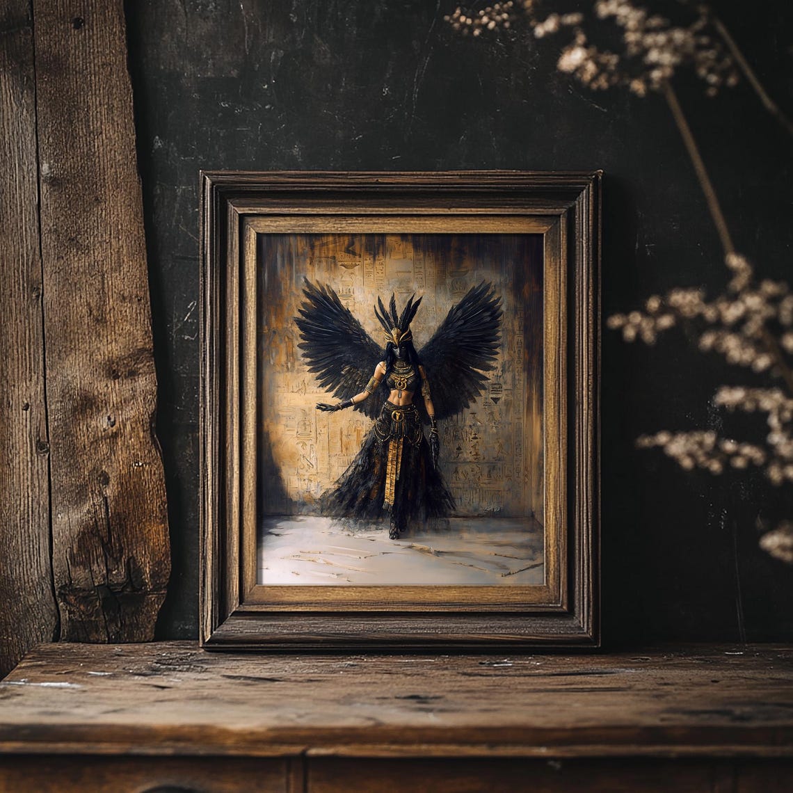 Maat Egyptian Goddess Black Winged Gold Ancient Oil Art Print - Image 6