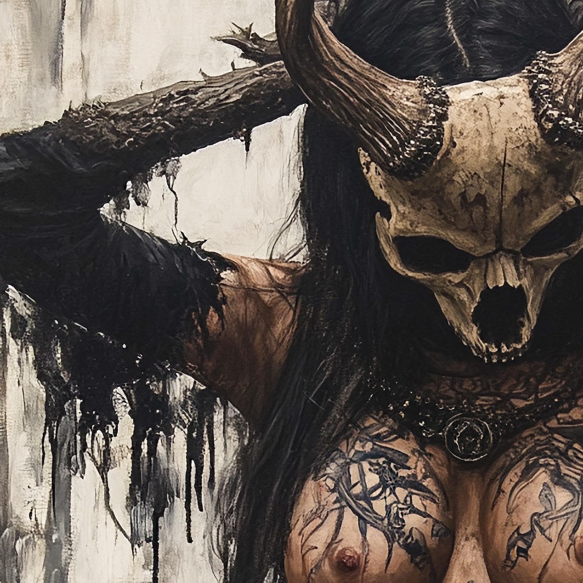 Norse Witch Art Print, Creepy Goth Woman - Image 7