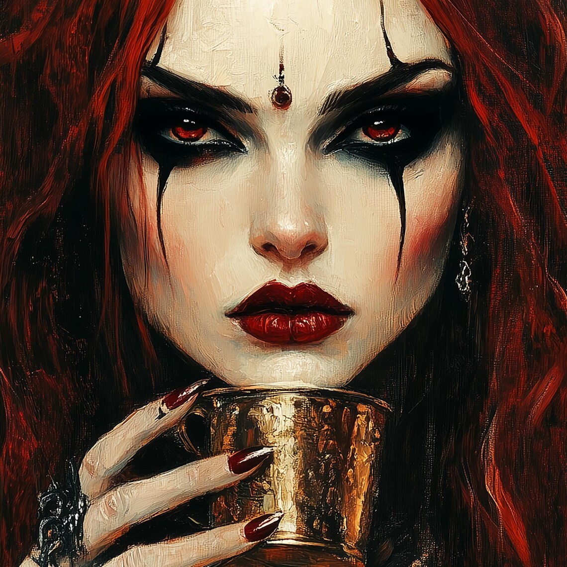 Redhead Witch Cup Snake Gothic Fantasy Art Print - Image 7