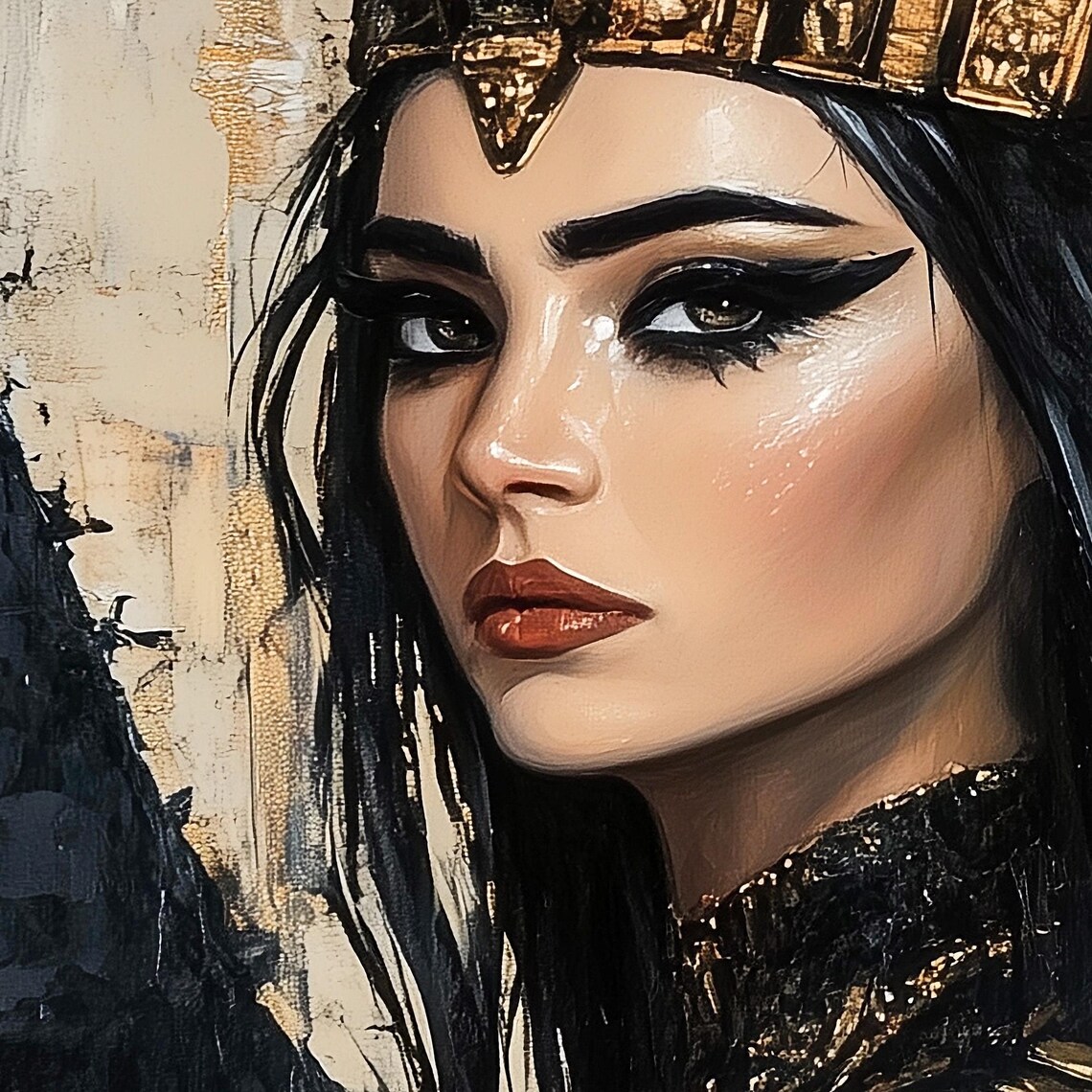 Beautiful Maat Egyptian Goddess Portrait Black Wings Gold Art Print - Image 7