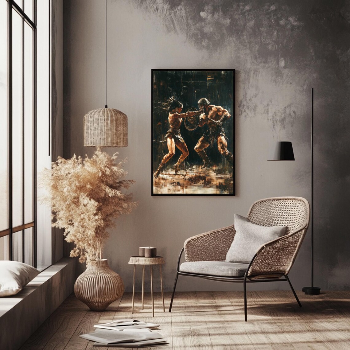 Gladiators Male Vs Female, Fantasy Art Print - Image 3