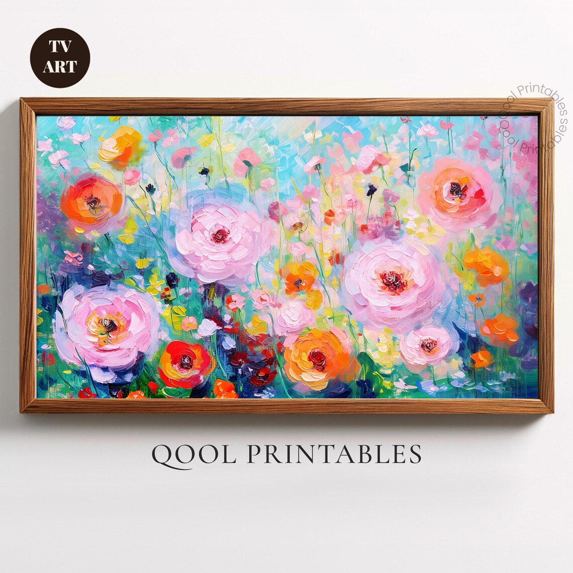 Pastel Floral Impasto Oil Painting Roses Garden Samsung TV Wall Art
