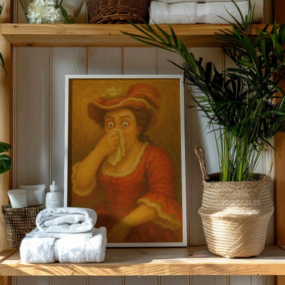 Funny Victorian Wall Art Bathroom Humor Poster Quirky Artwork Powder Room Decor Foul Smell