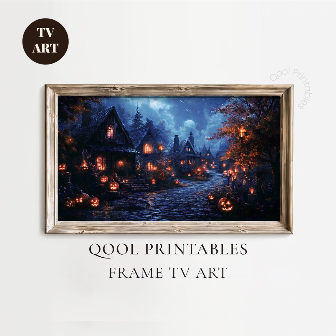 Spooky Halloween Village Night Jack O Lanterns Moonlight Wall Art