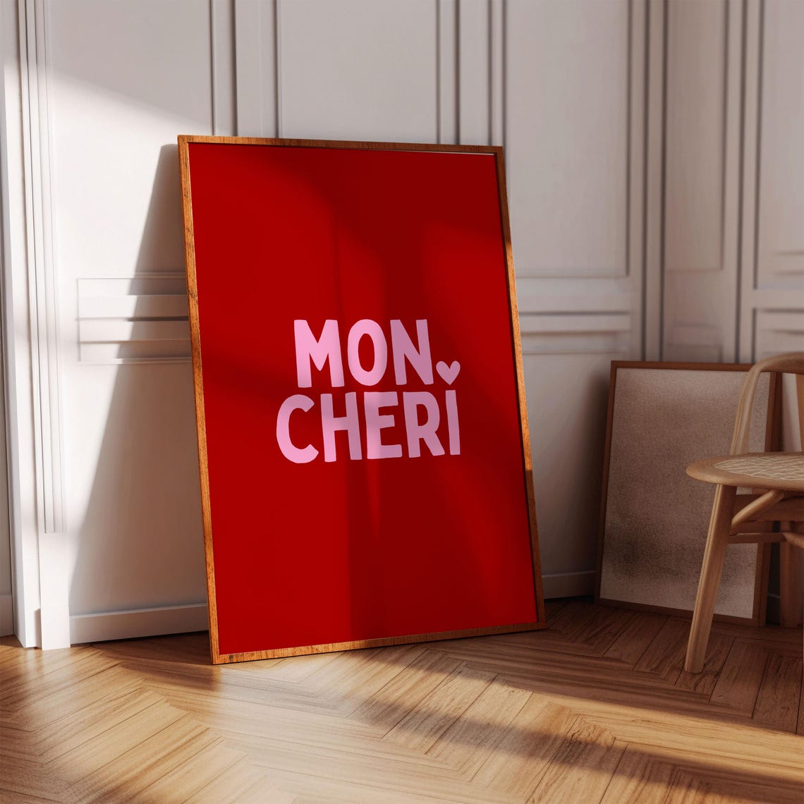 Mon Cheri Pink Text Red Background French Quote Retro Poster - Image 4