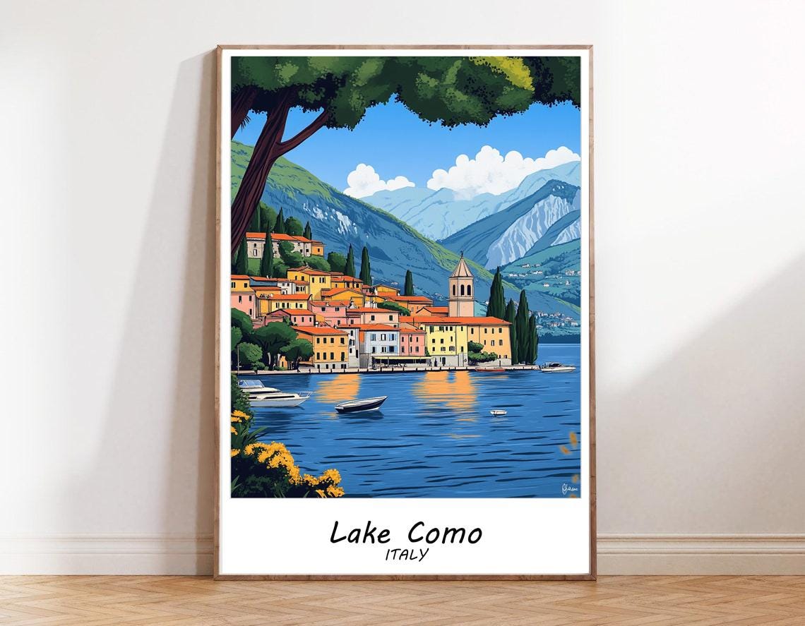 Lake Como Italy Lakeside Village Mountains Serene Travel Poster - Image 2