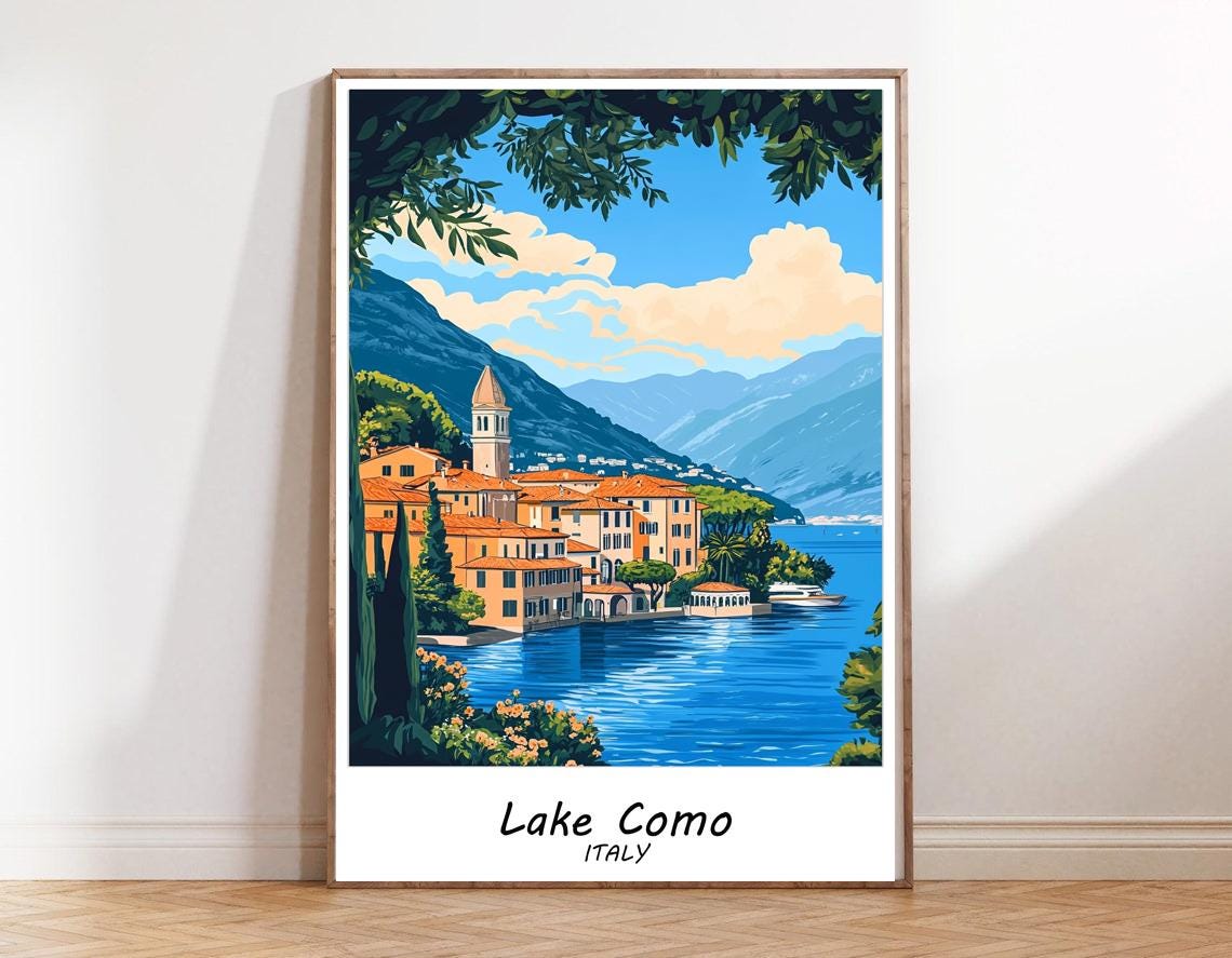 Lake Como Italy Lakeside Village Mountains Serene Travel Poster - Image 3