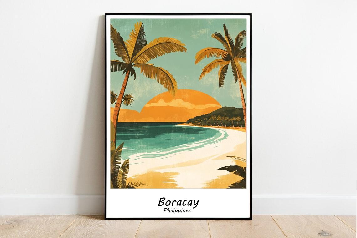 Classic Boracay Philippines Vintage Palm Beach Island Travel Poster - Image 3