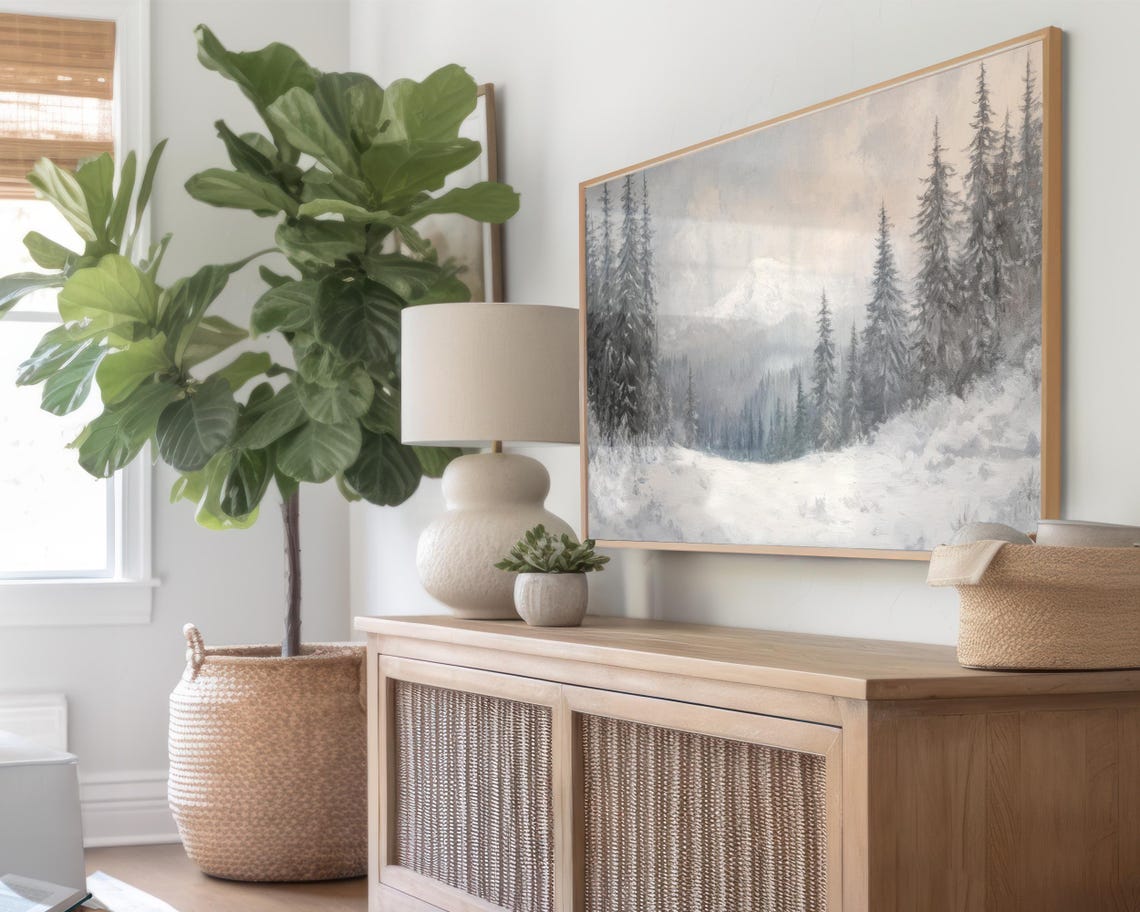 Snowy Pine Forest Winter Mountain Landscape Frame TV Art Poster - Image 2